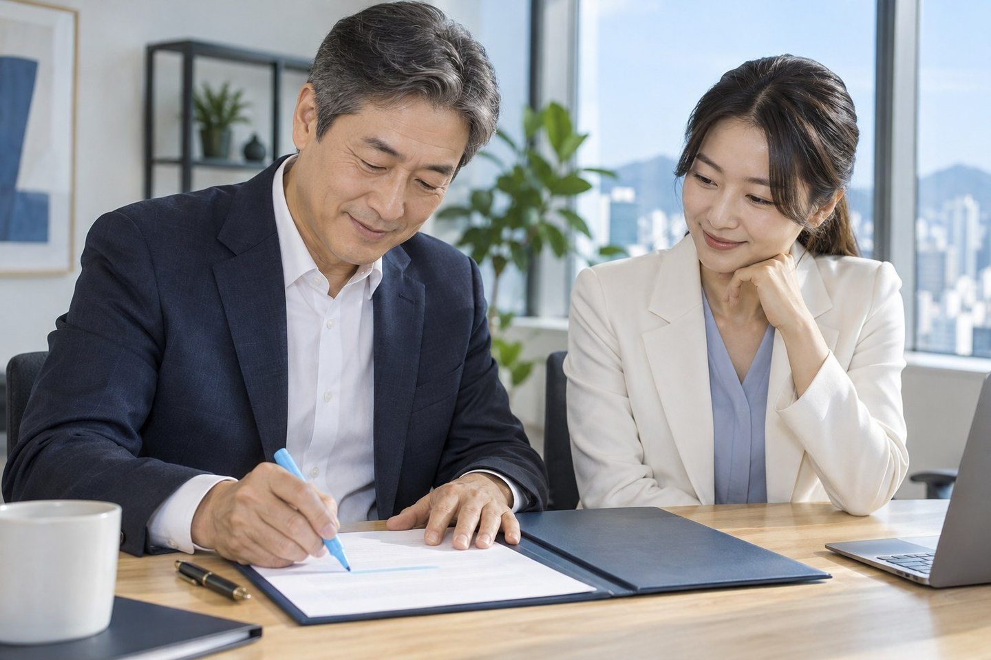 서류에 표시된 내용을 함께 읽는 두 사람 — PG 무선 카드단말기 배송비배송비 0원, 개통비도 0원. 연락 주시면 받기 편한 곳으로 부쳐 드려요.